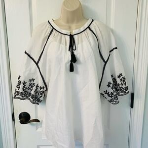 NWT Zara Black & White Eyelet Top w Tassel Ties!